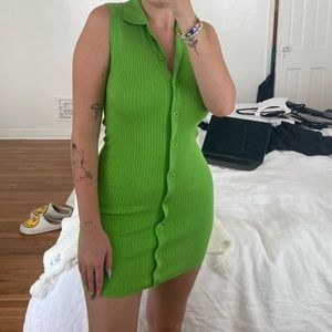 kelly green ribbed mini dress